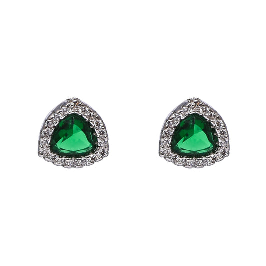 Green Triangle Gemstone Pendant Set – Elegant Halo Design (Pendant 1.75 cm | Earrings 1 cm)