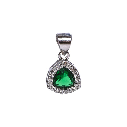 Green Triangle Gemstone Pendant Set – Elegant Halo Design (Pendant 1.75 cm | Earrings 1 cm)