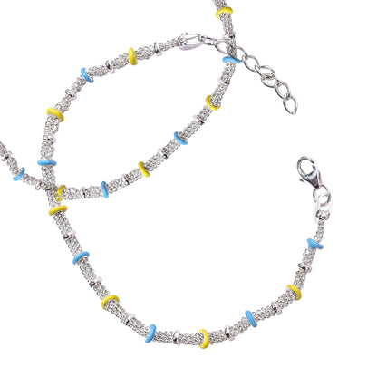 🌟 Kids Silver Anklet with Color Rings