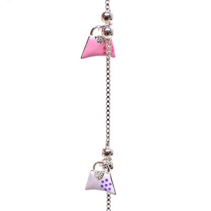Kids Silver Charm Anklet – Pink & Mauve Handbag Design (17 cm)