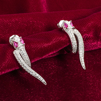 Silver Snake Earrings – Crystal Body & Pink Gem Eyes (Size 2.5 cm)