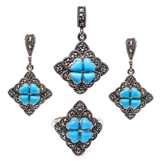 💙 Turquoise Heart Pendant Set with Ring