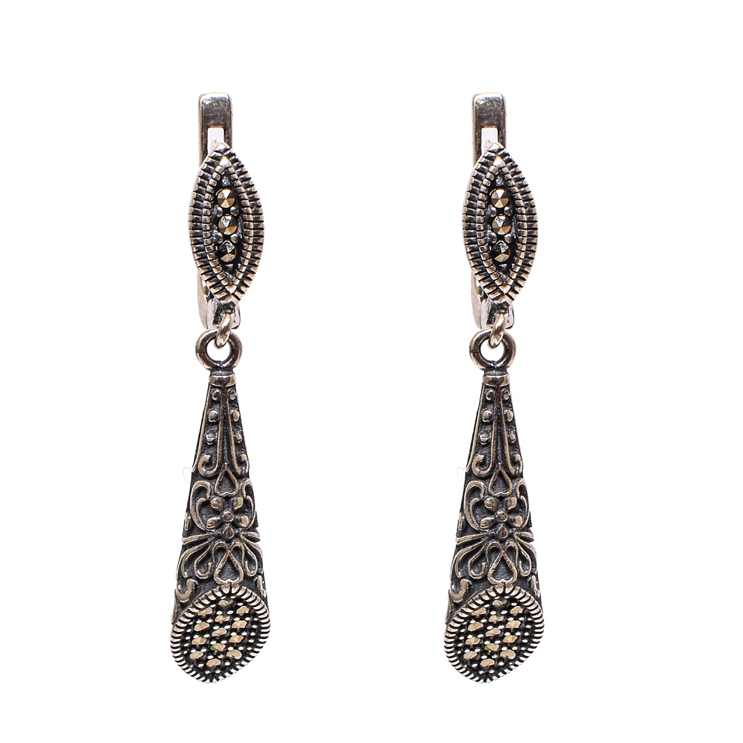 Women’s Silver Pendant Set with Ring – Marcasite Teardrop Motif