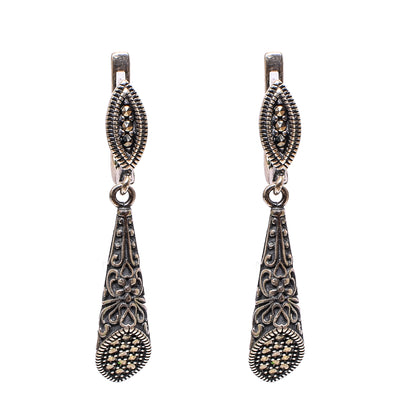 Women’s Silver Pendant Set with Ring – Marcasite Teardrop Motif
