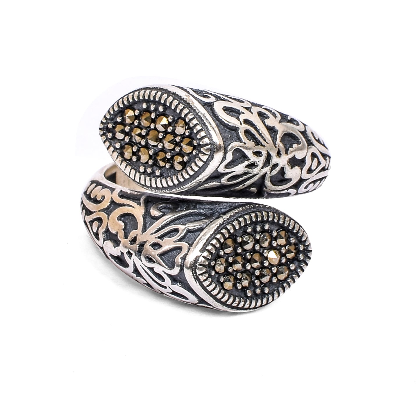Women’s Silver Pendant Set with Ring – Marcasite Teardrop Motif