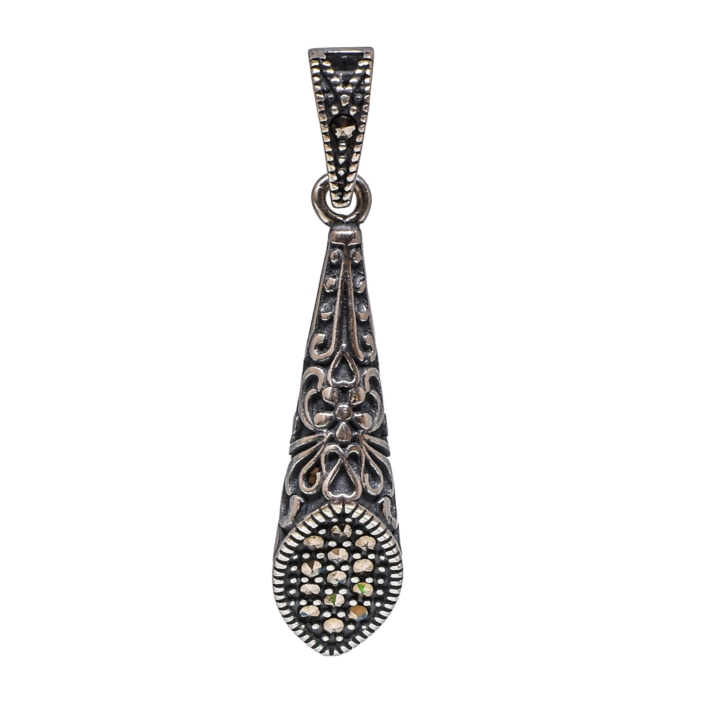 Women’s Silver Pendant Set with Ring – Marcasite Teardrop Motif