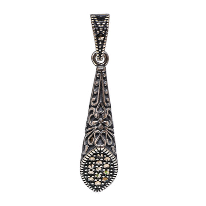 Women’s Silver Pendant Set with Ring – Marcasite Teardrop Motif