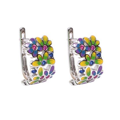 Multicolour Floral Jewellery Set –Pendant, Earrings & Ring