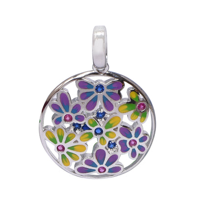 Multicolour Floral Jewellery Set –Pendant, Earrings & Ring