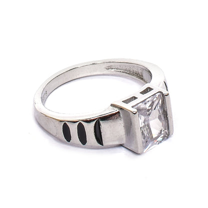 Kids Silver Ring – Square Clear Cubic Zirconia with Black Enamel Band