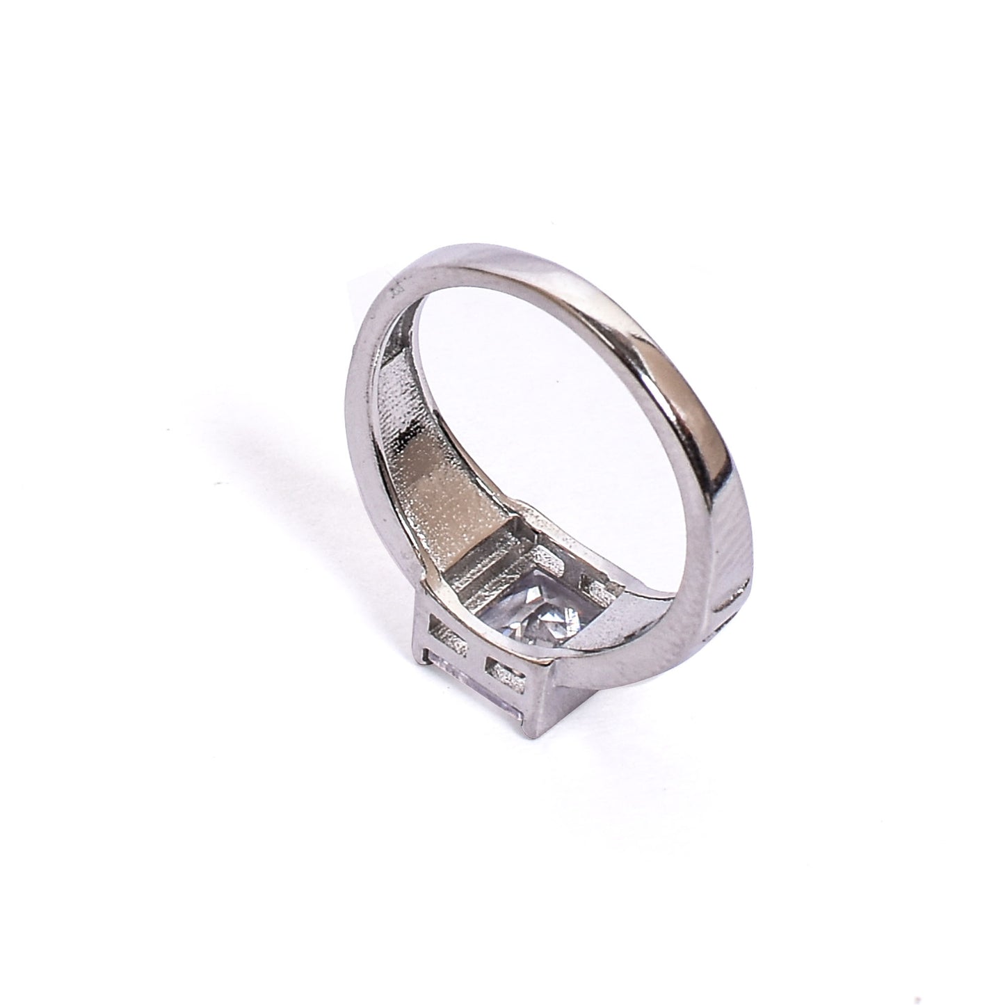 Kids Silver Ring – Square Clear Cubic Zirconia with Black Enamel Band