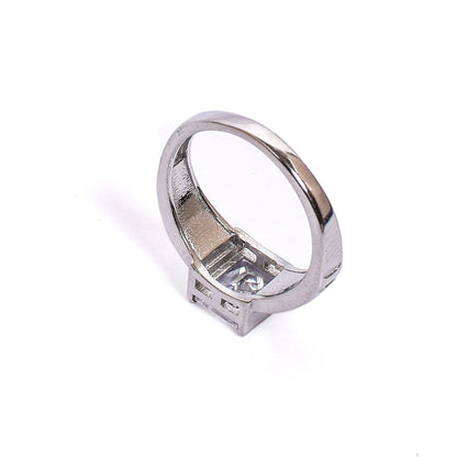 Kids Silver Ring – Square Clear Cubic Zirconia with Black Enamel Band