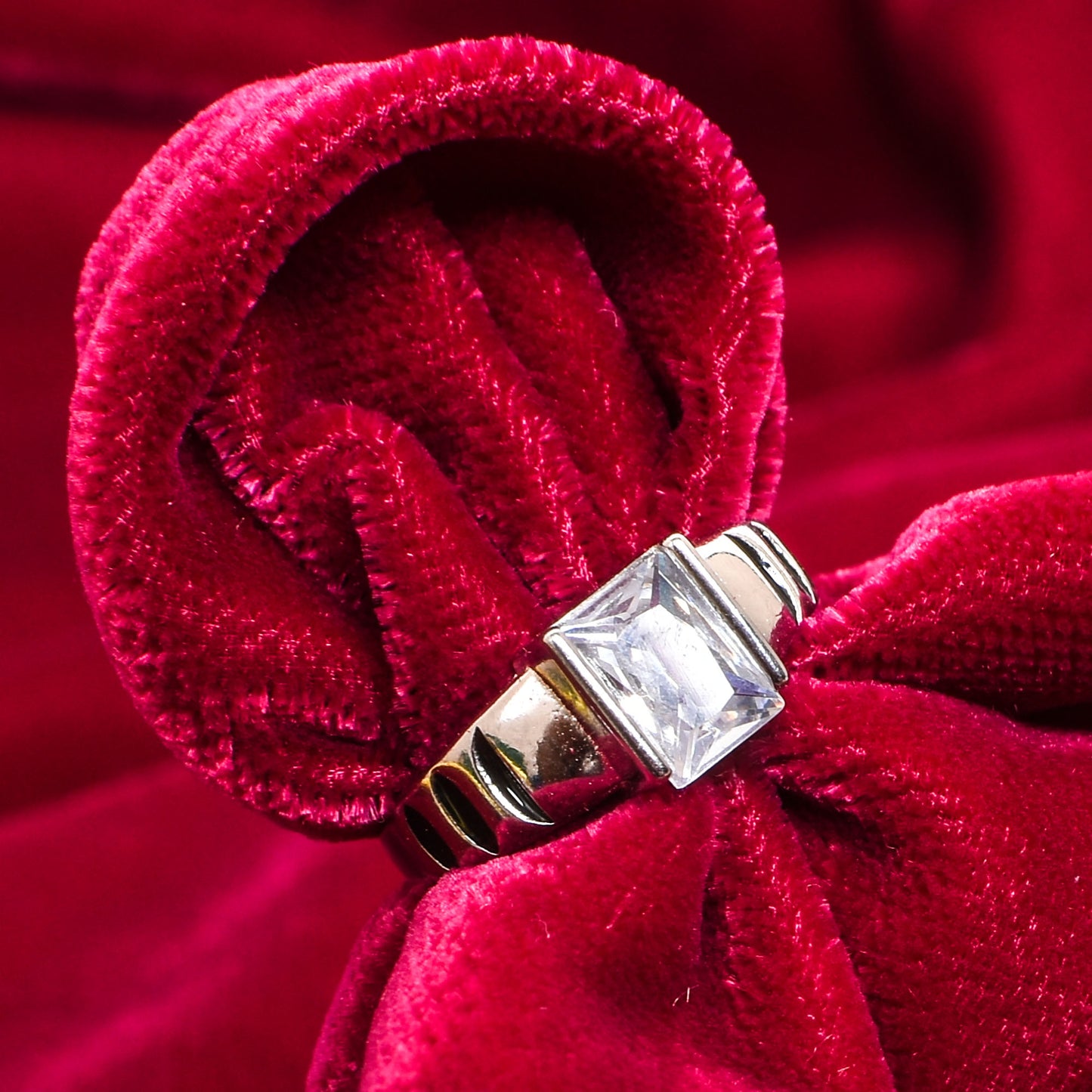 Kids Silver Ring – Square Clear Cubic Zirconia with Black Enamel Band