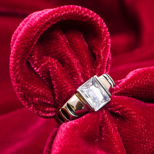 Kids Silver Ring – Square Clear Cubic Zirconia with Black Enamel Band