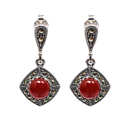 Women’s Silver Pendant Set with Ring – Red Gemstone Square Motif