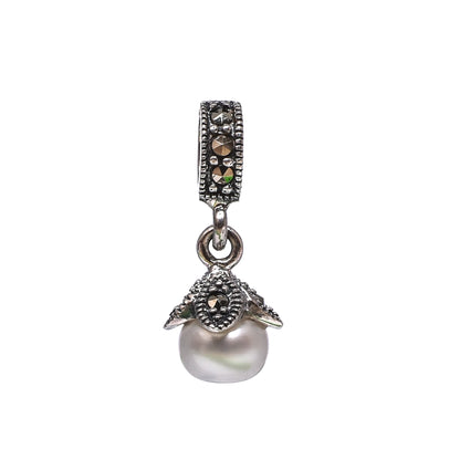 Women’s Silver Pendant Set with Ring – Twin Pearl & Marcasite Teardrop Motif