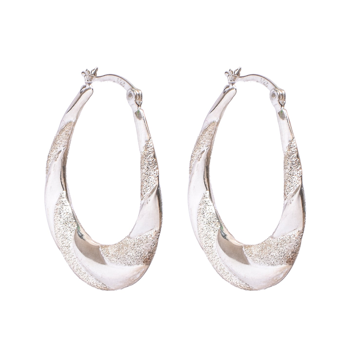 Women’s Silver Hoop Earrings – Twisted Texture Design (Size 3.75 cm)