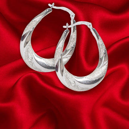 Women’s Silver Hoop Earrings – Twisted Texture Design (Size 3.75 cm)