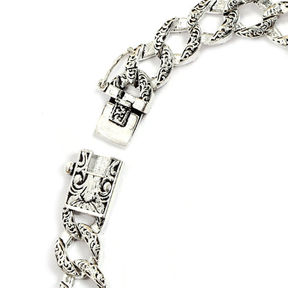 Lion Head with Crown & Engraved Chain Bracelet