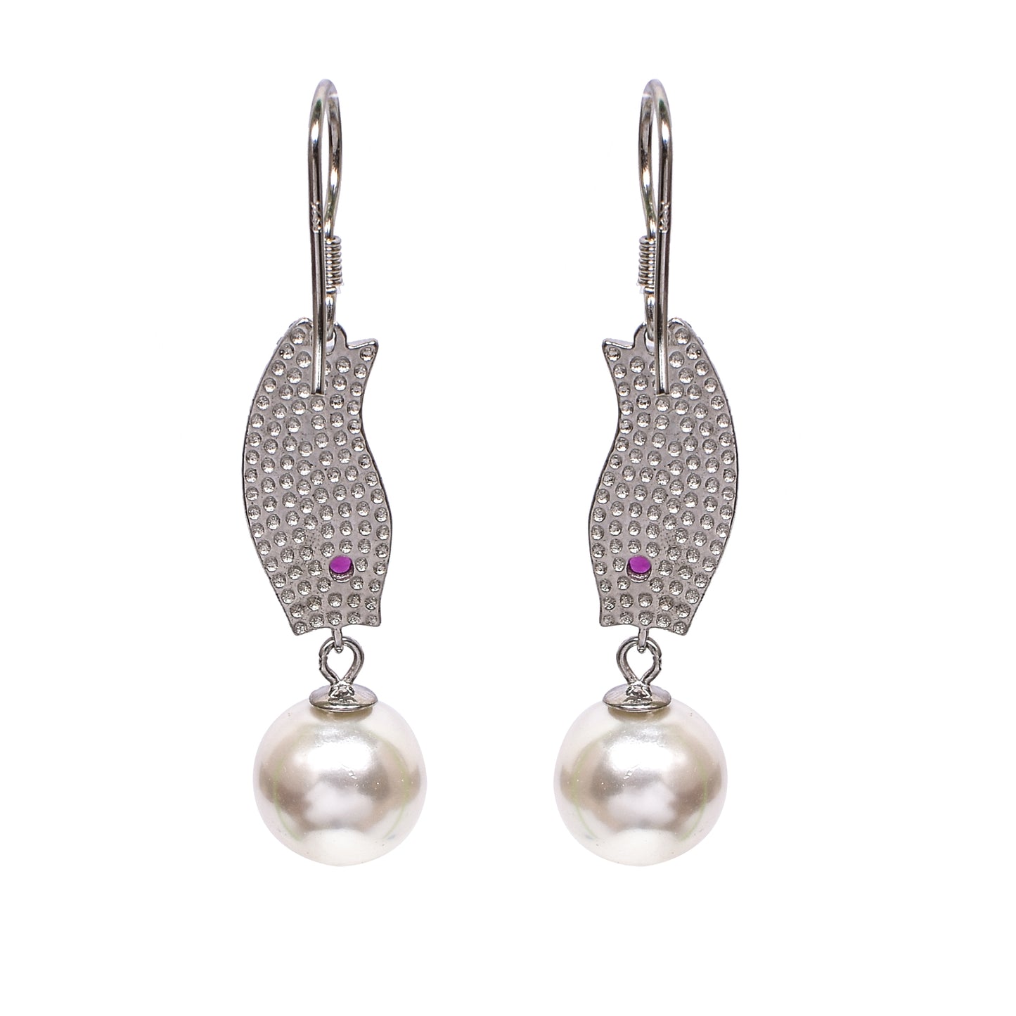 Green Mosaic Drop Earrings – Pearl Accent & Hook Closure (Size 4.75 cm)