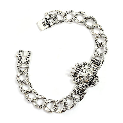 Lion Head with Crown & Engraved Chain Bracelet