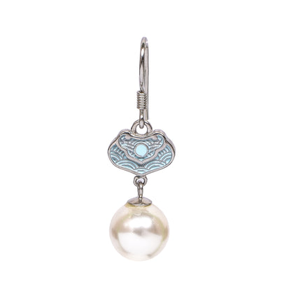 Women’s Silver Drop Earrings – Turquoise Accent with White Pearl (Size 3.75 cm)