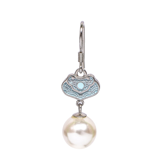 Women’s Silver Drop Earrings – Turquoise Accent with White Pearl (Size 3.75 cm)