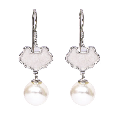 Women’s Silver Drop Earrings – Turquoise Accent with White Pearl (Size 3.75 cm)