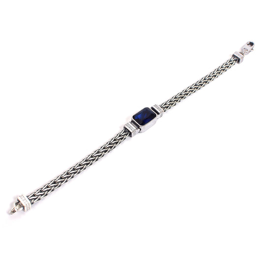 💎 Men's Silver Bracelet with Blue Gemstone