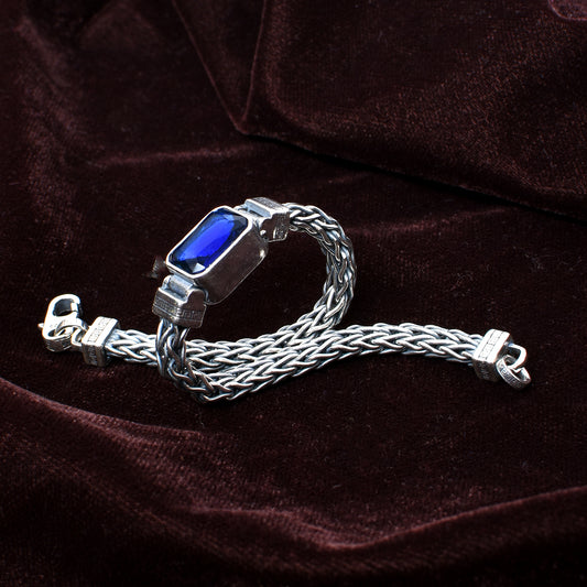 💎 Men's Silver Bracelet with Blue Gemstone