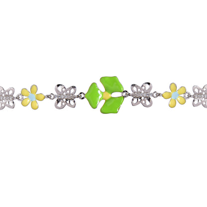 Women’s Silver Charm Bracelet – Butterfly, Floral & Geometric Motifs (Size 6.5 inch)