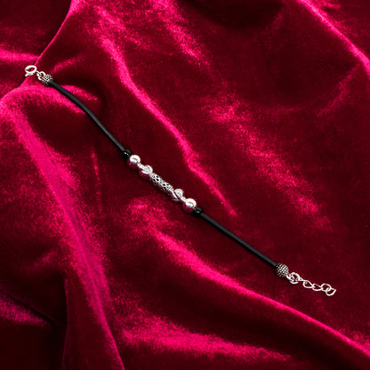🖤 Black Leather Bracelet with Silver Beads