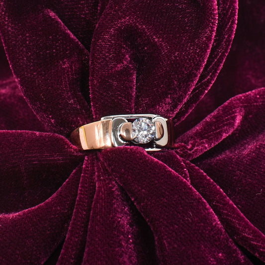 Men's Silver Ring – Cubic Zirconia Bezel in Rose Gold