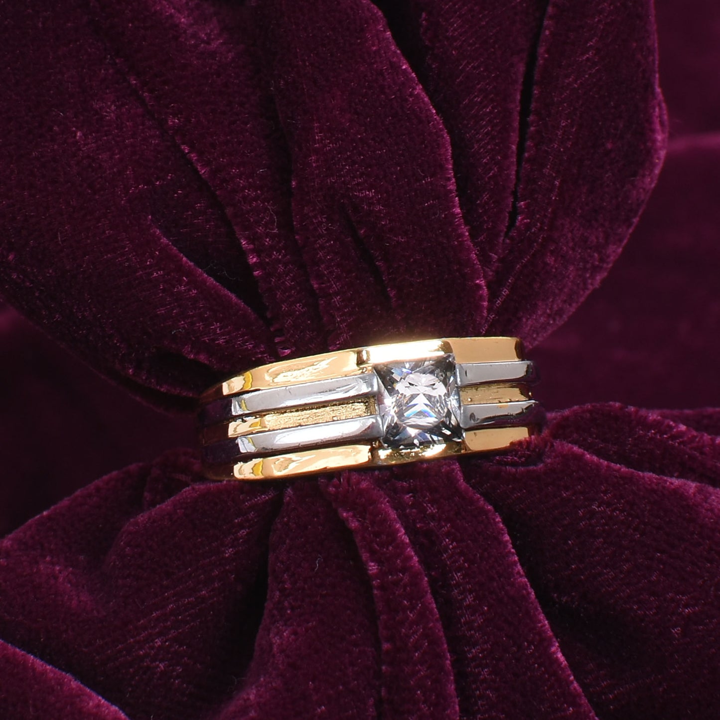 Men's Silver Ring – Cubic Zirconia in Gold-Silver Tone