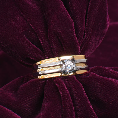 Men's Silver Ring – Cubic Zirconia in Gold-Silver Tone