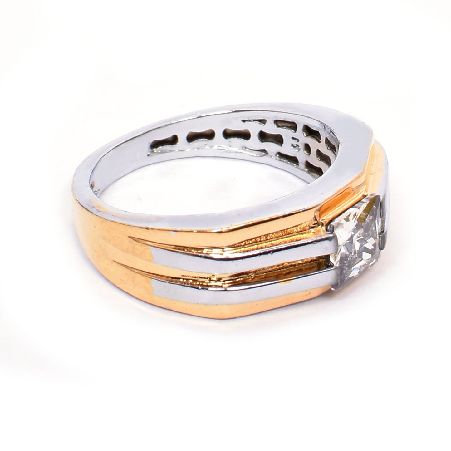 Men's Silver Ring – Cubic Zirconia in Gold-Silver Tone
