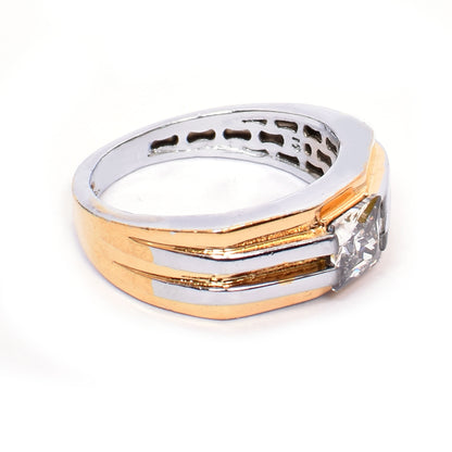 Men's Silver Ring – Cubic Zirconia in Gold-Silver Tone
