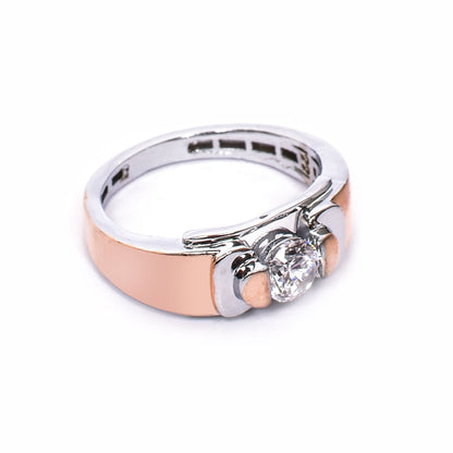 Men's Silver Ring – Cubic Zirconia Bezel in Rose Gold