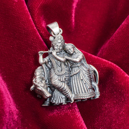 Krishna-Radha Pendant – Antique Finish (3.5 cm)
