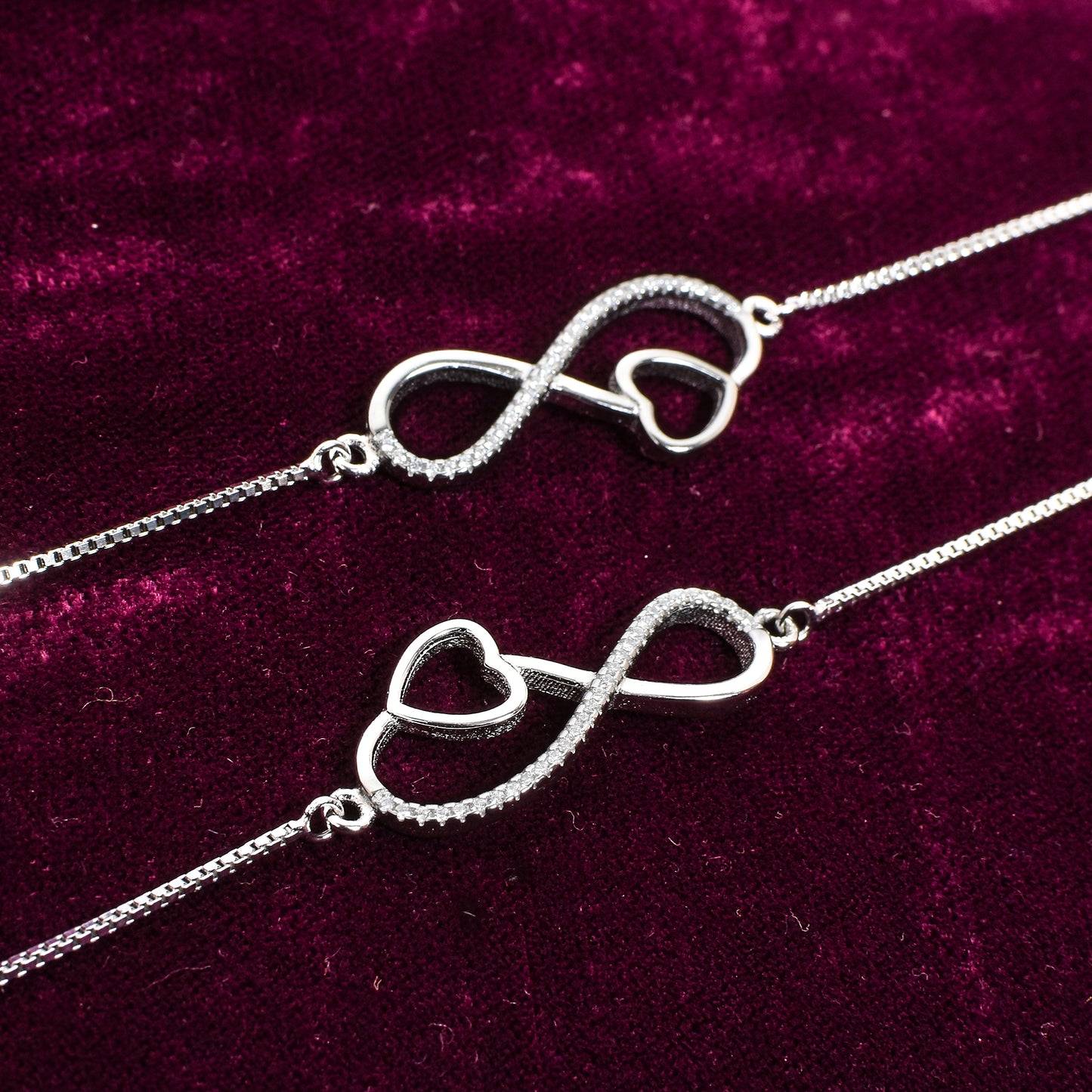 Girls' Silver Anklet Pair – Cubic Zirconia Accents (Size 9.5–10.4 inch)