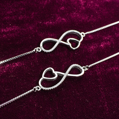 Girls' Silver Anklet Pair – Cubic Zirconia Accents (Size 9.5–10.4 inch)