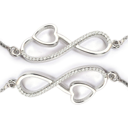 Girls' Silver Anklet Pair – Cubic Zirconia Accents (Size 9.5–10.4 inch)