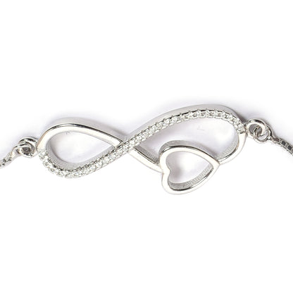 Girls' Silver Anklet Pair – Cubic Zirconia Accents (Size 9.5–10.4 inch)