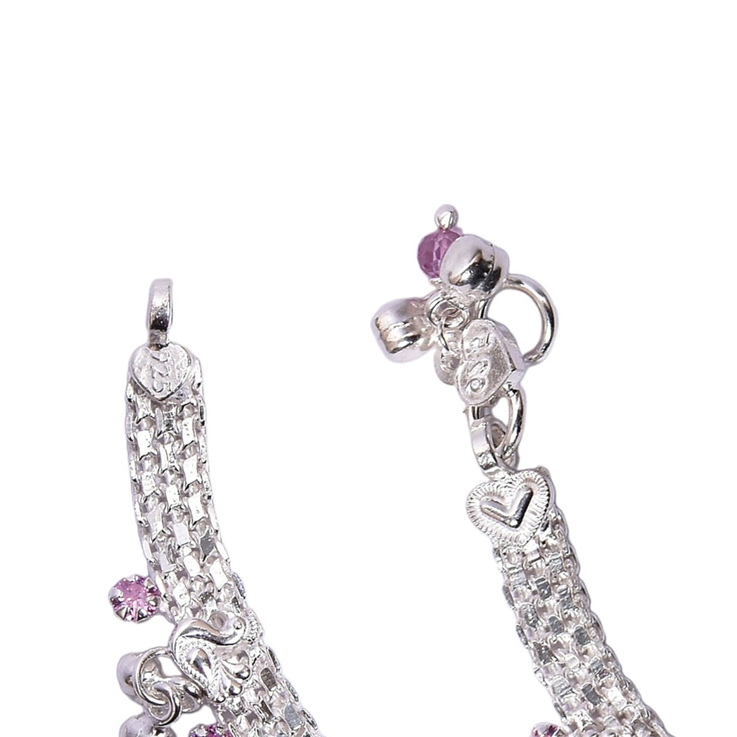 Women’s Silver Anklet Pair – Multi-Strand with Charms & Beads (Size 10.5 inch)