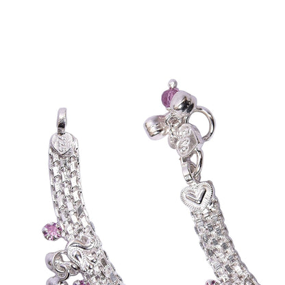 Women’s Silver Anklet Pair – Multi-Strand with Charms & Beads (Size 10.5 inch)
