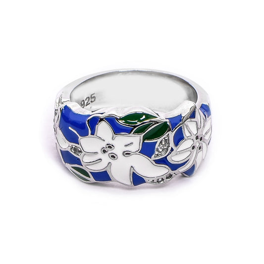 🌼 Enamel Floral Silver Ring