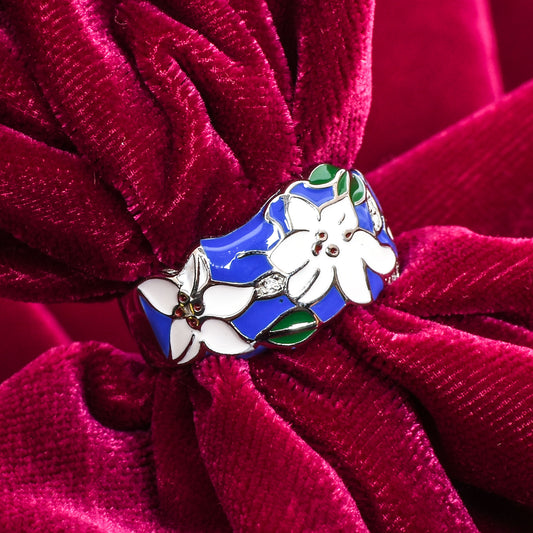 🌼 Enamel Floral Silver Ring