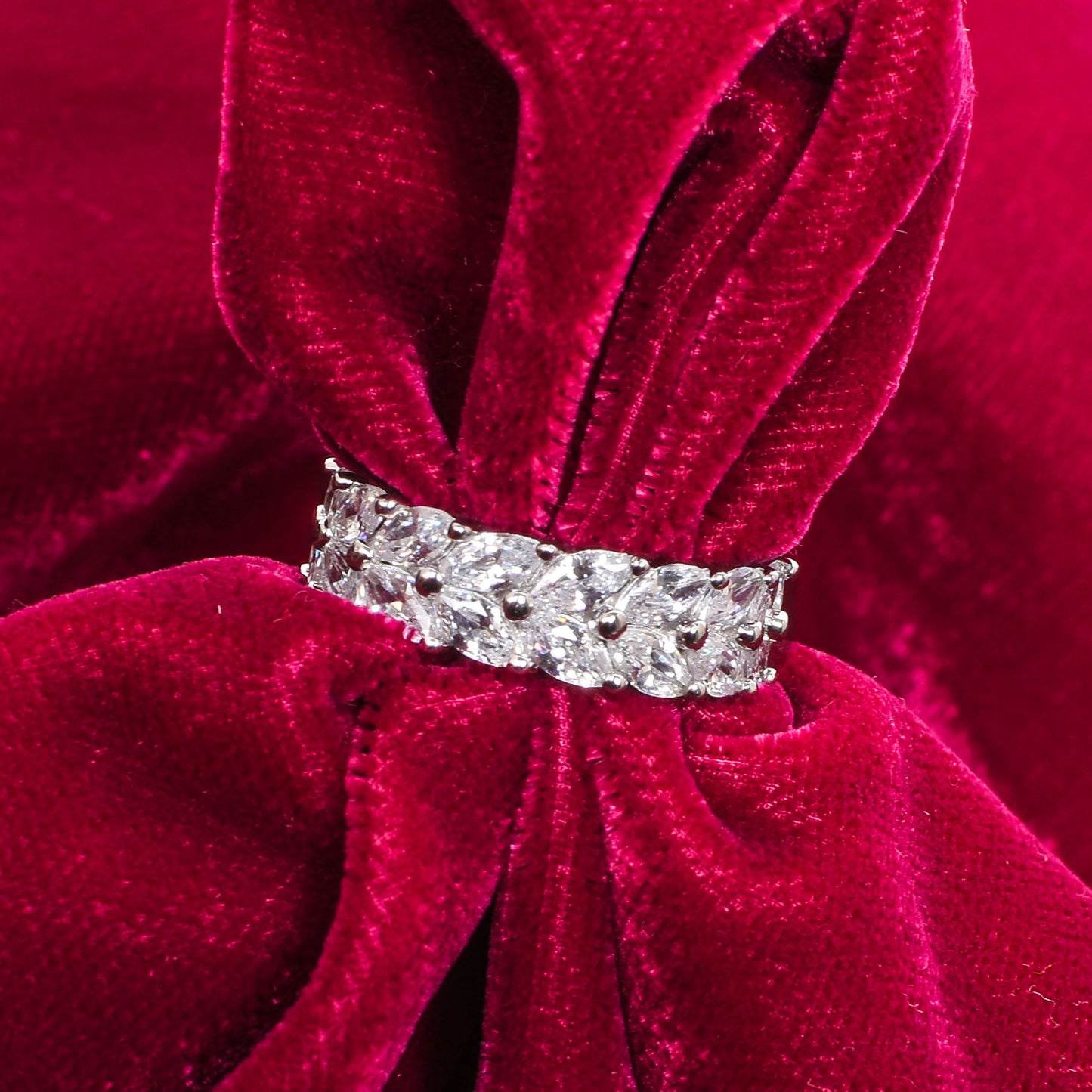 Women’s Silver Eternity Ring – Marquise-Cut Diamond Design (Size 11)