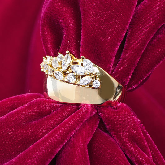 Women’s Silver Ring – Clustered Marquise & Round Gemstones in Gold Finish (Size 22)