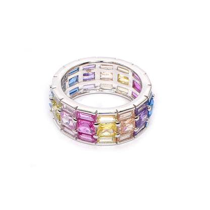 Rainbow Gemstone Band Ring – Vibrant Elegance in Size 11